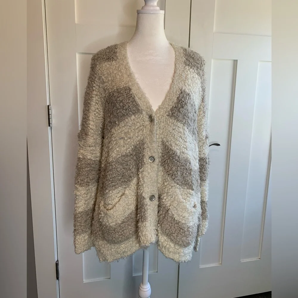 Free People Marshmallow Sweater Cardigan Ivory/Grey Size XS - Picture 7 of 14